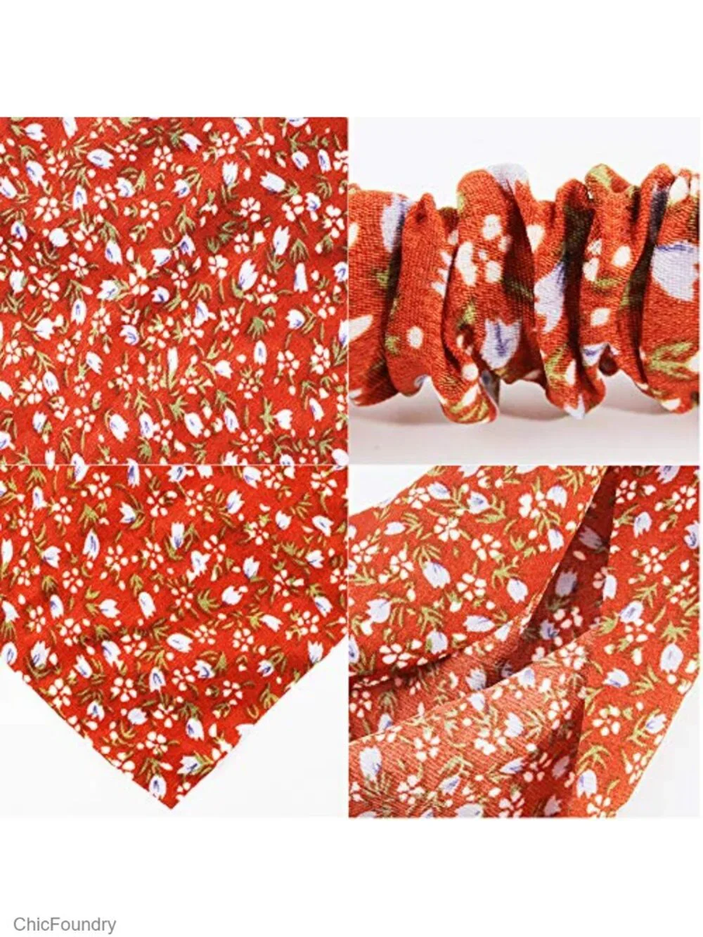 5pc Floral Chiffon Hair Scarf Headband Wrap Pre-tied Boho Bandana for Women
